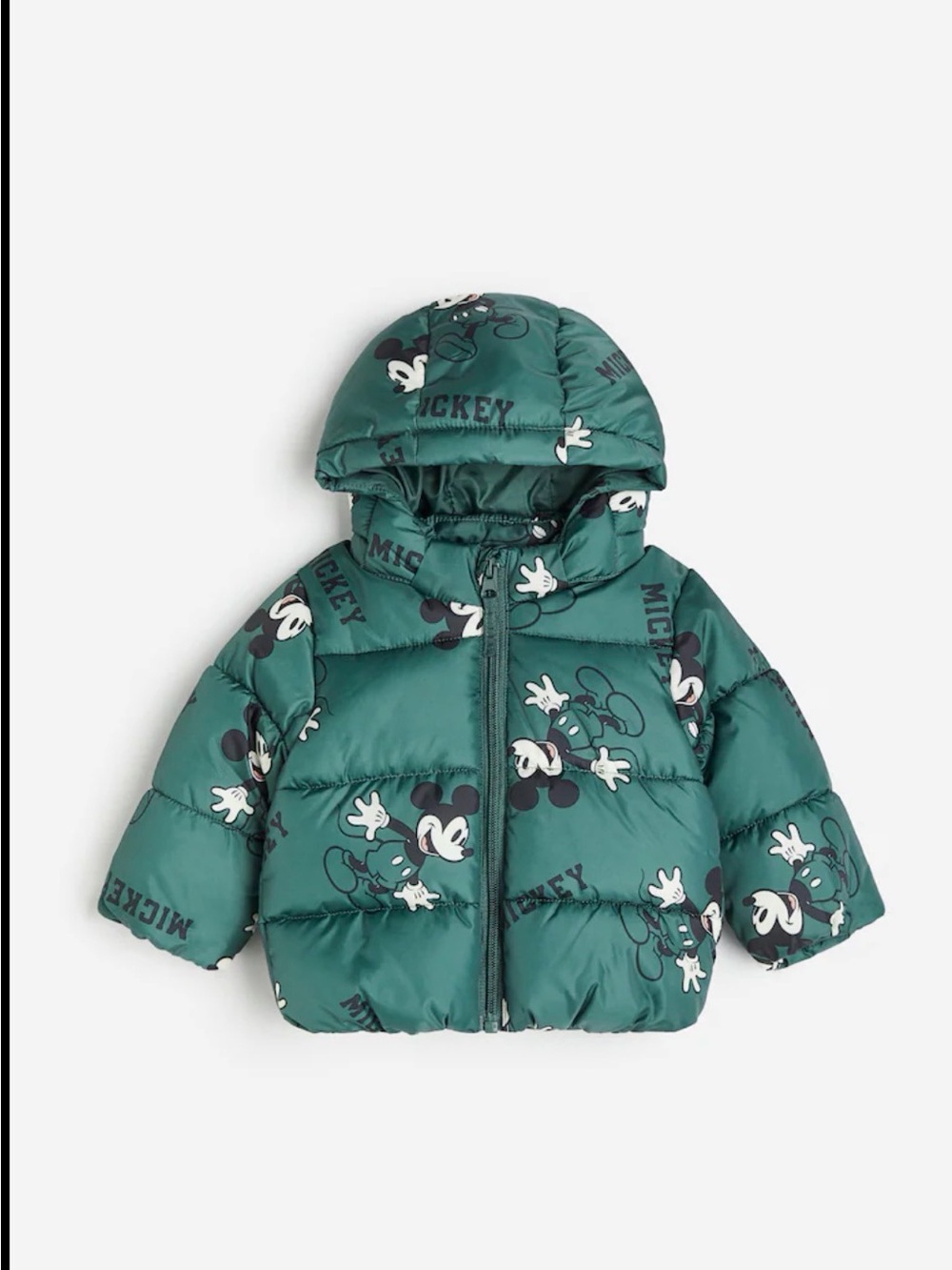 H&M Dark Green Mickey Mouse Puffer Jacket